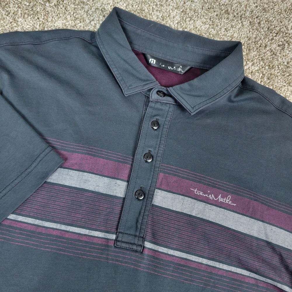 Travis Mathew Mens Medium Black Striped Performance Stretch Polo Short Sleeve